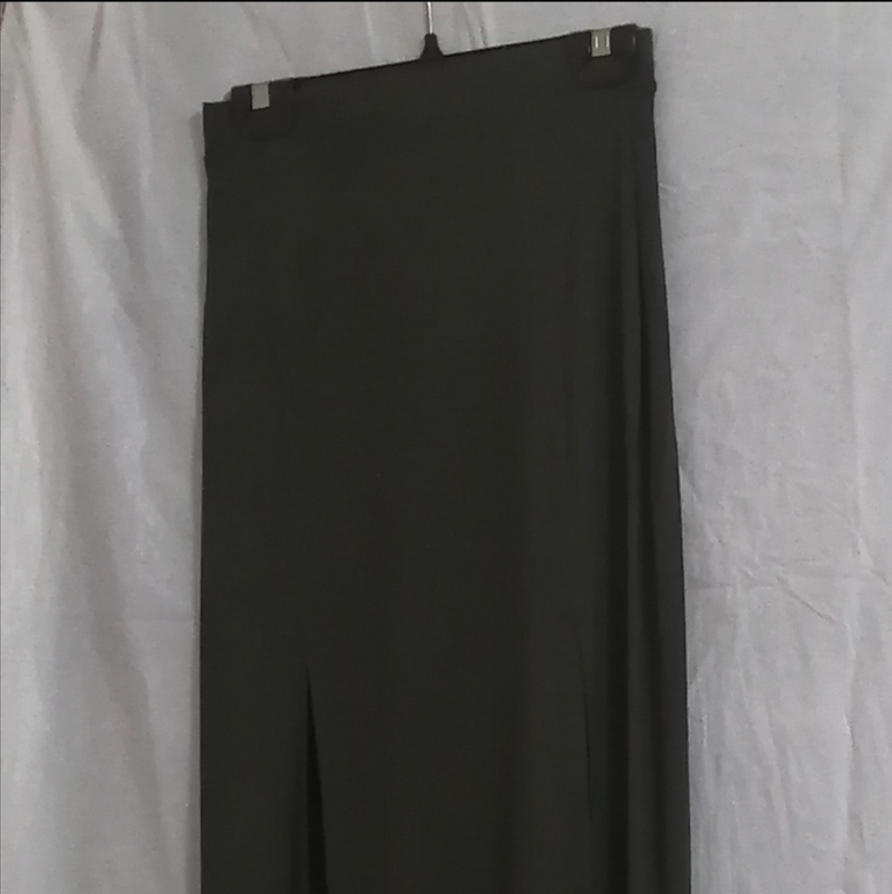 ARMY GREEN FOREVER 21 MAXI SKIRT WITH DOUBLE FRONT SLITS